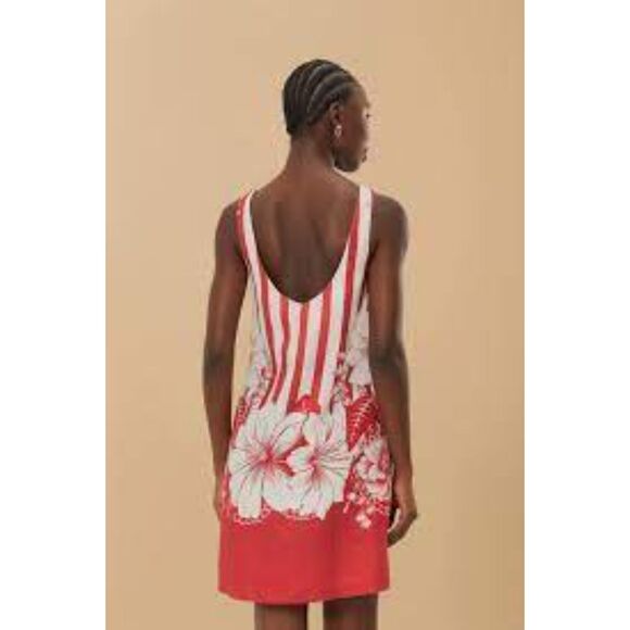 NWT Farm Rio Red Floral Chain Stripes Dress - Picture 2 of 3